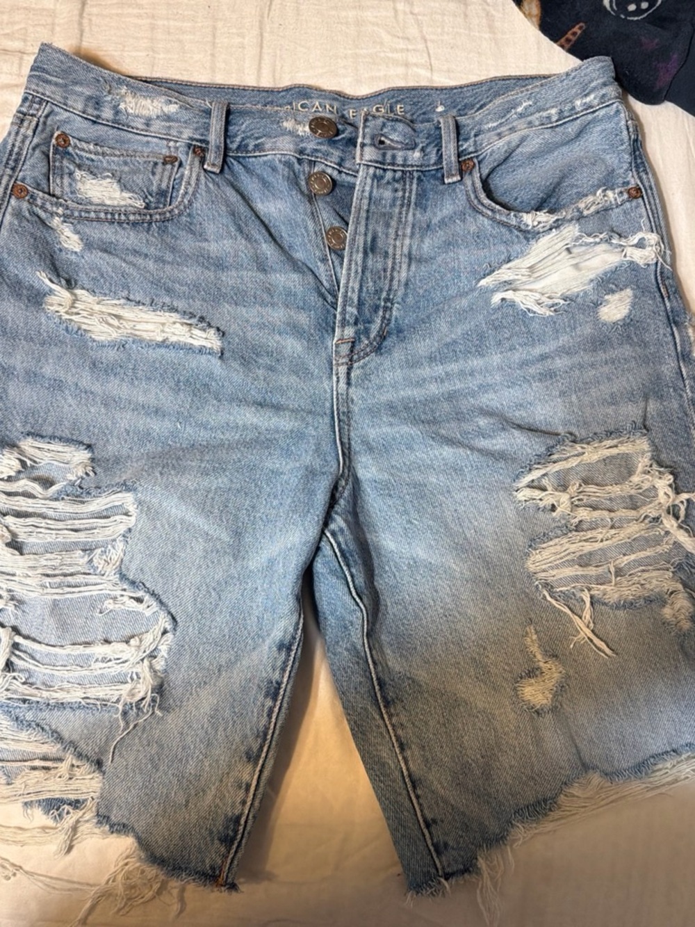 American Eagle Outfitters Light Blue Distressed Boyfriend Jeans Shorts